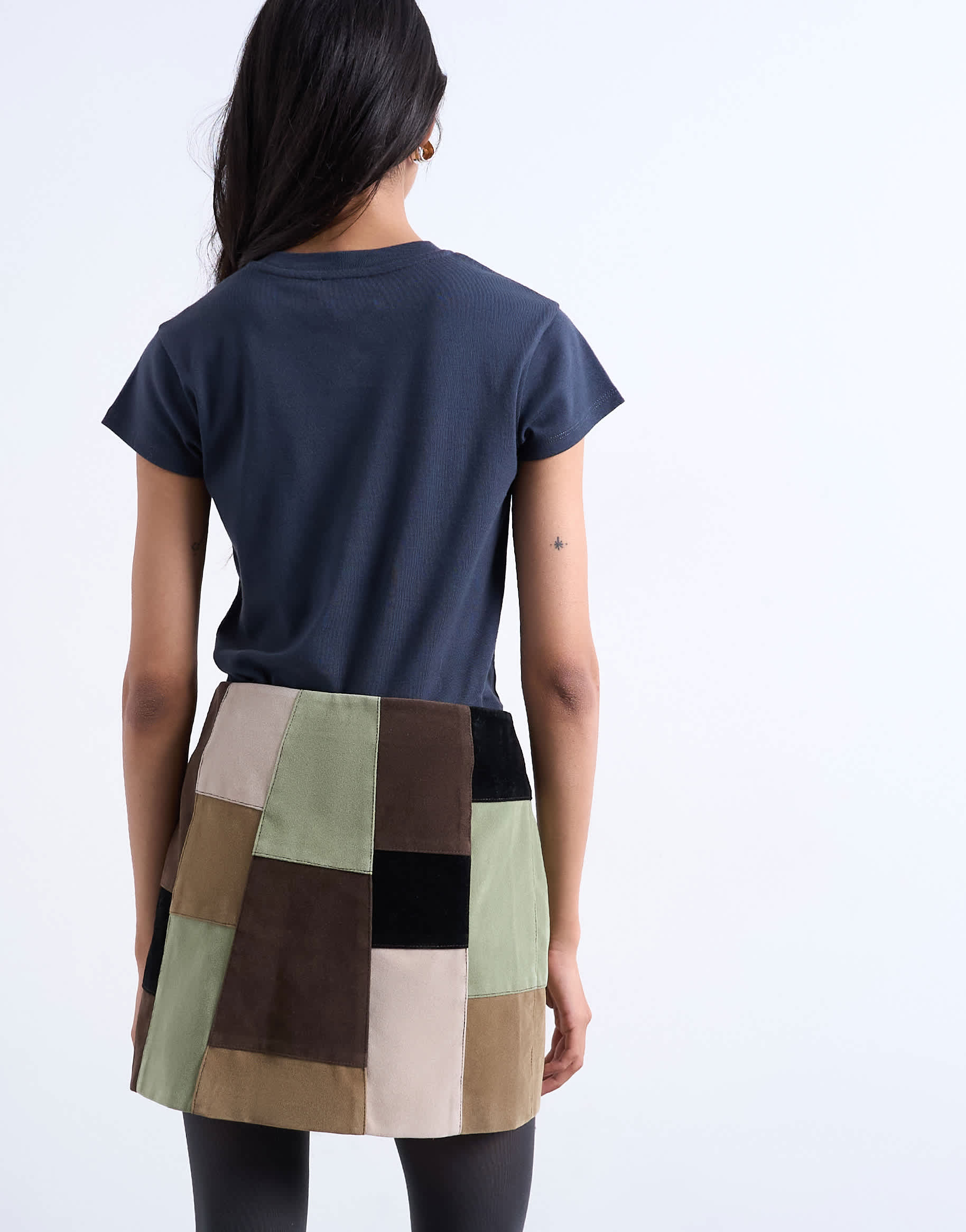 Topshop faux suede patchwork mini skirt in multi