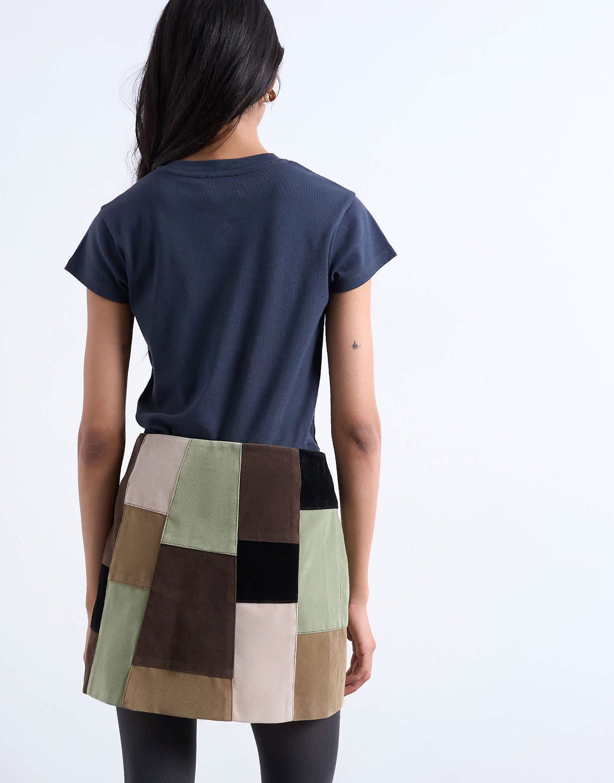 Topshop faux suede patchwork mini skirt in multi