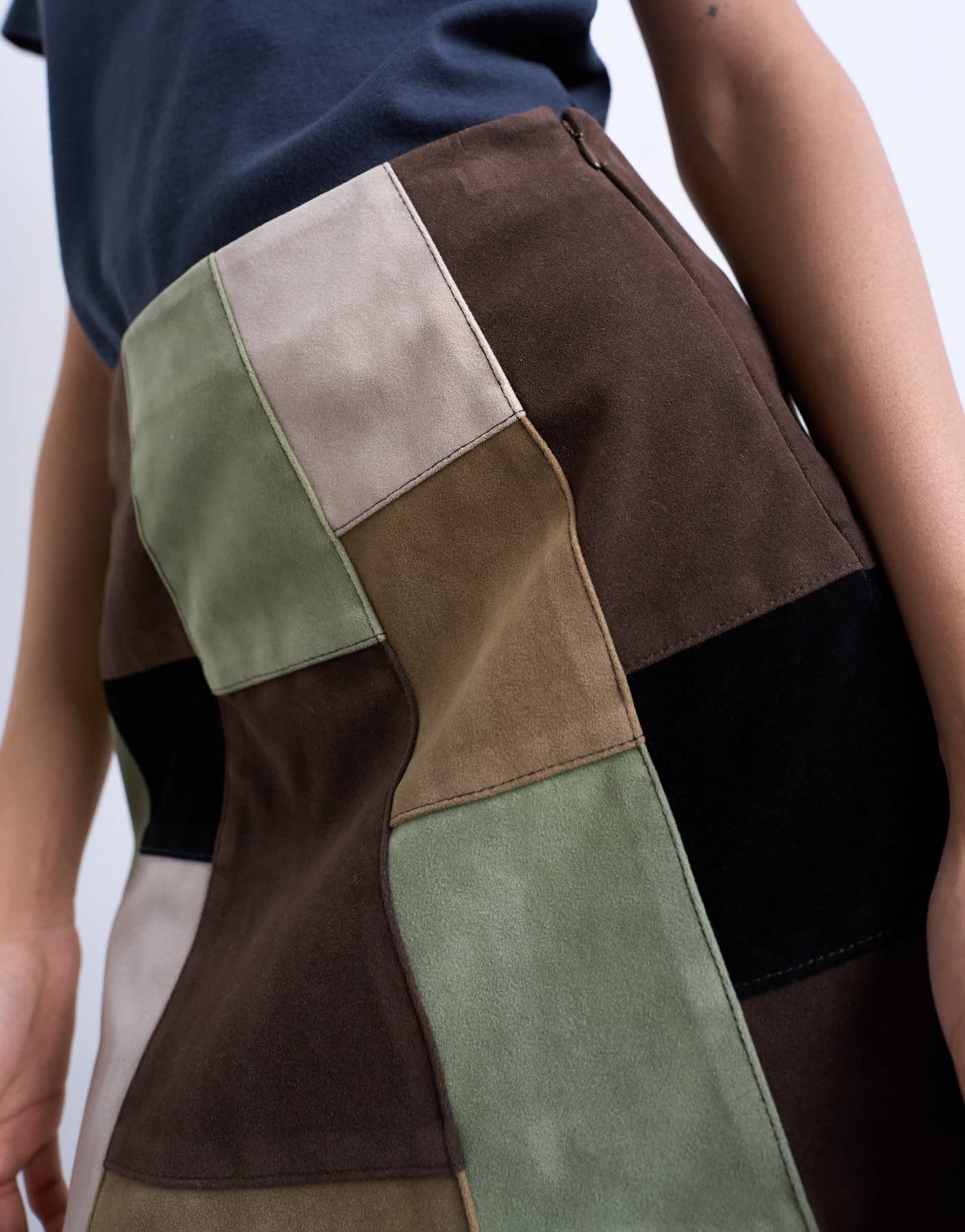 Topshop faux suede patchwork mini skirt in multi