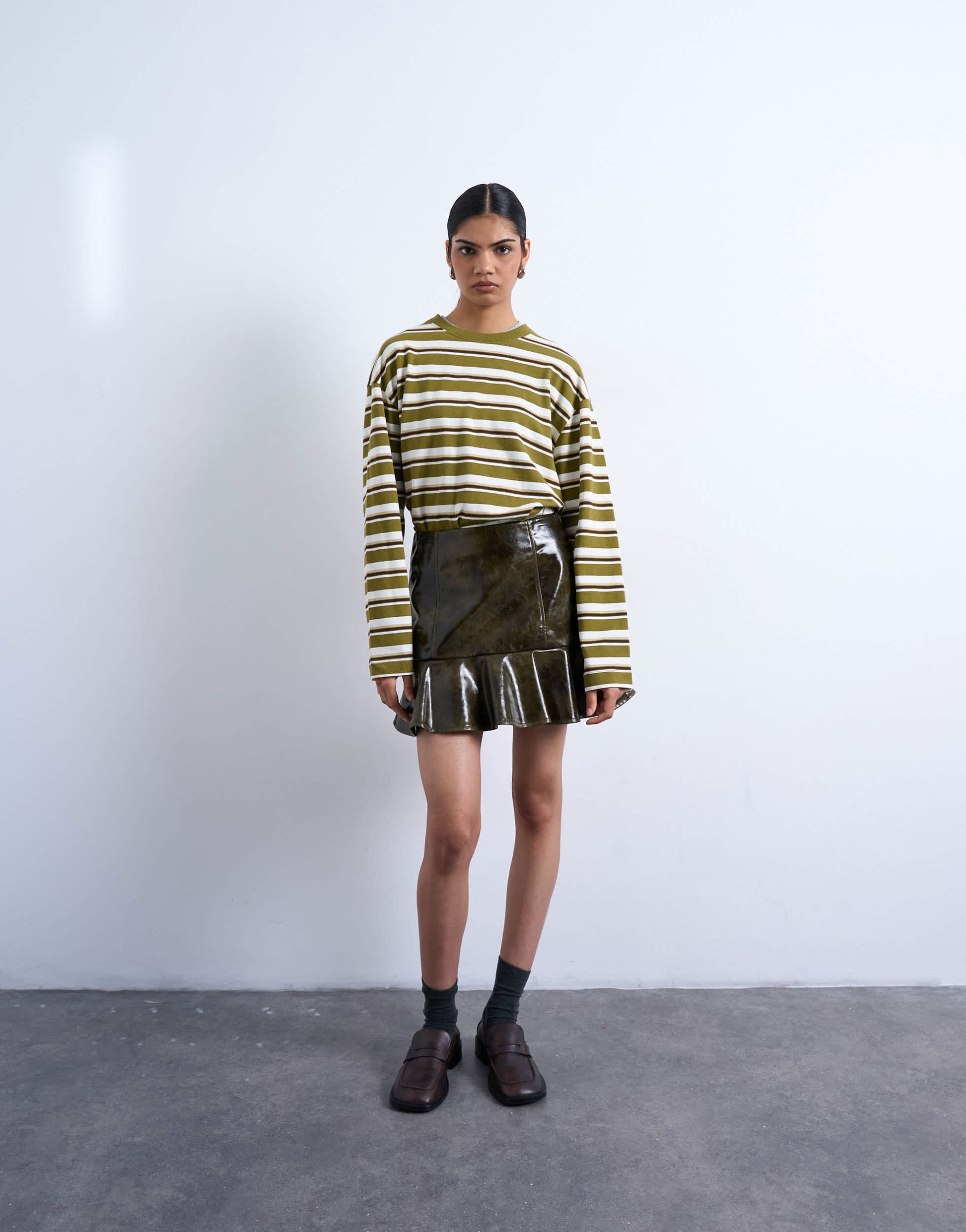 Topshop vinyl peplum hem mini skirt in green