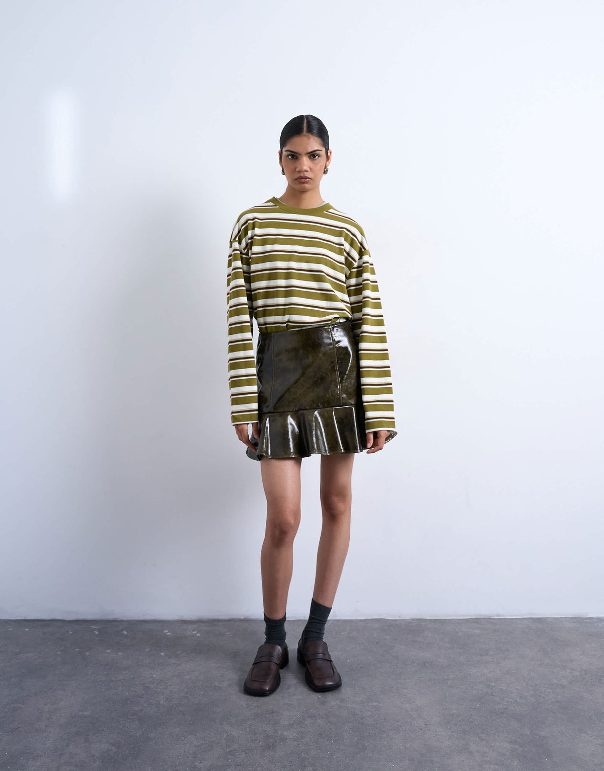 Topshop vinyl peplum hem mini skirt in green