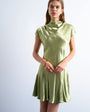 Topshop grown on sleeve satin dress in olive