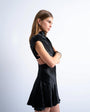 Topshop grown on sleeve satin dress in black