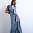 Topshop raw seemed frill maxi dress in airforce blue