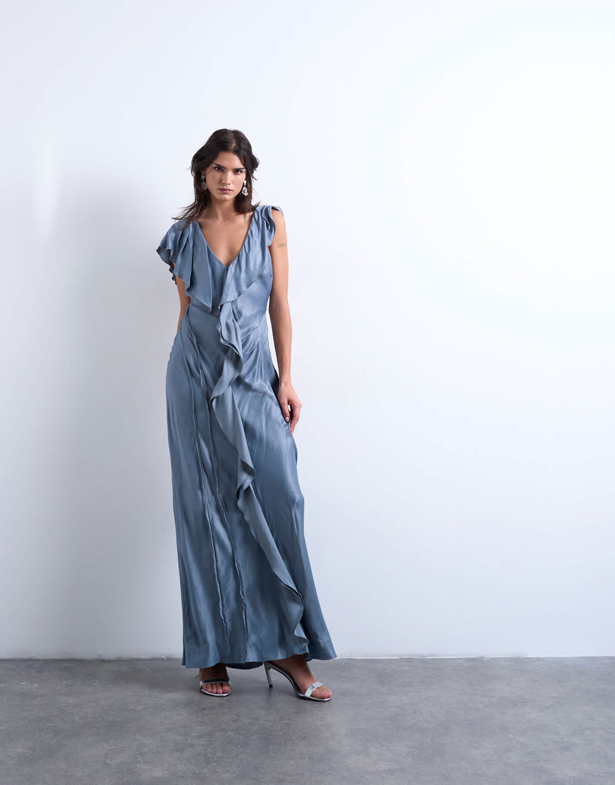 Topshop raw seemed frill maxi dress in airforce blue