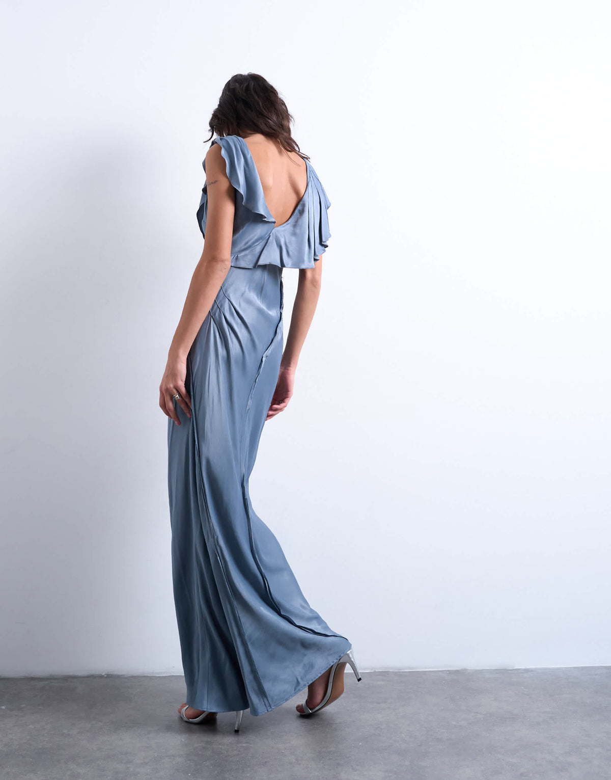 Topshop raw seemed frill maxi dress in airforce blue