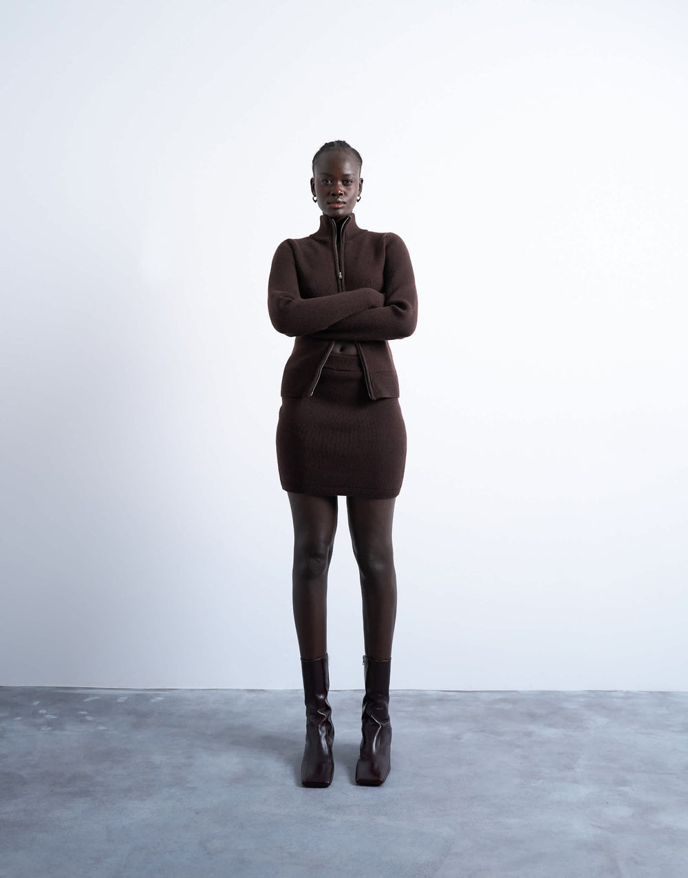 Topshop knitted compact co-ord skirt in chocolate
