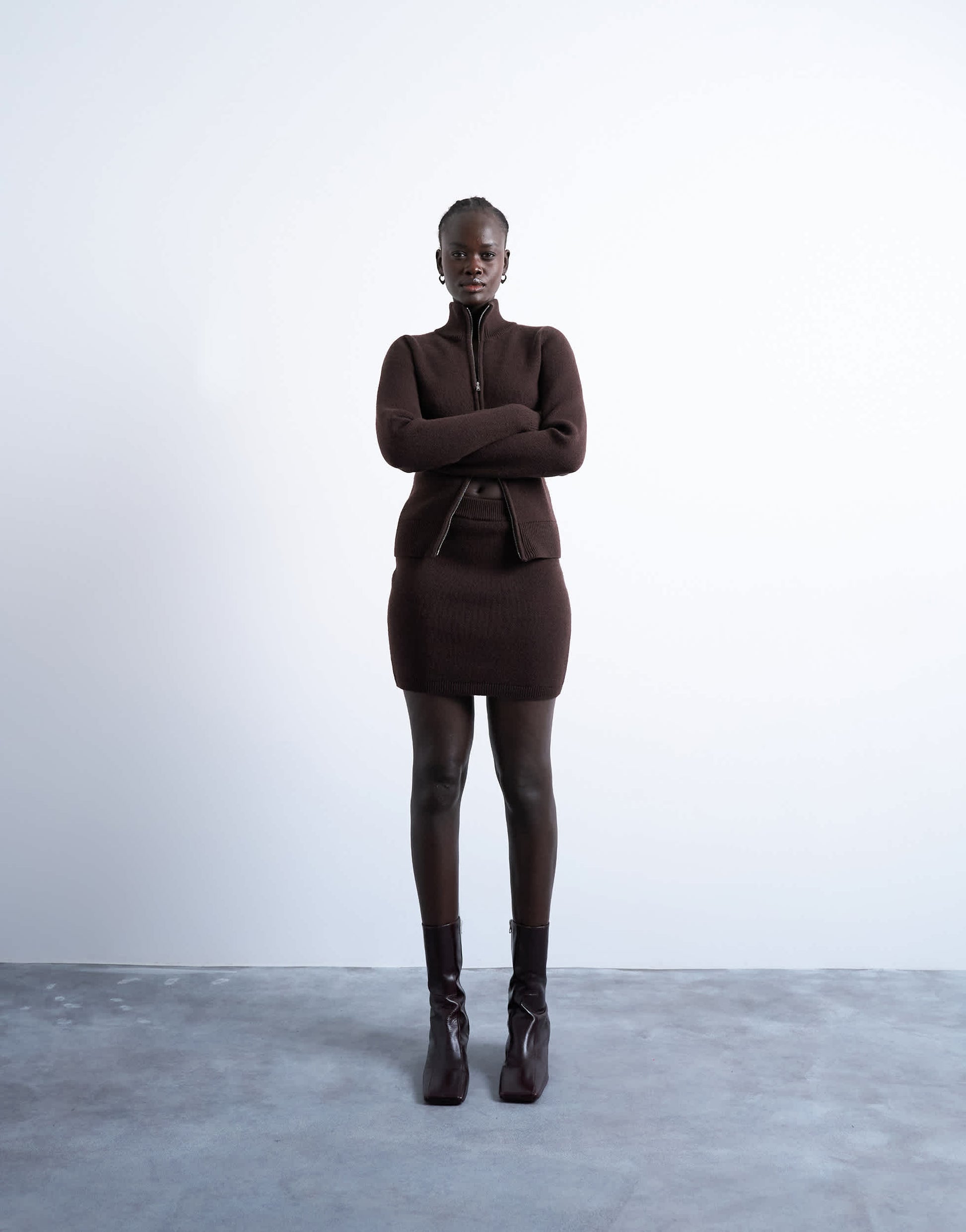 Topshop knitted compact co-ord skirt in chocolate
