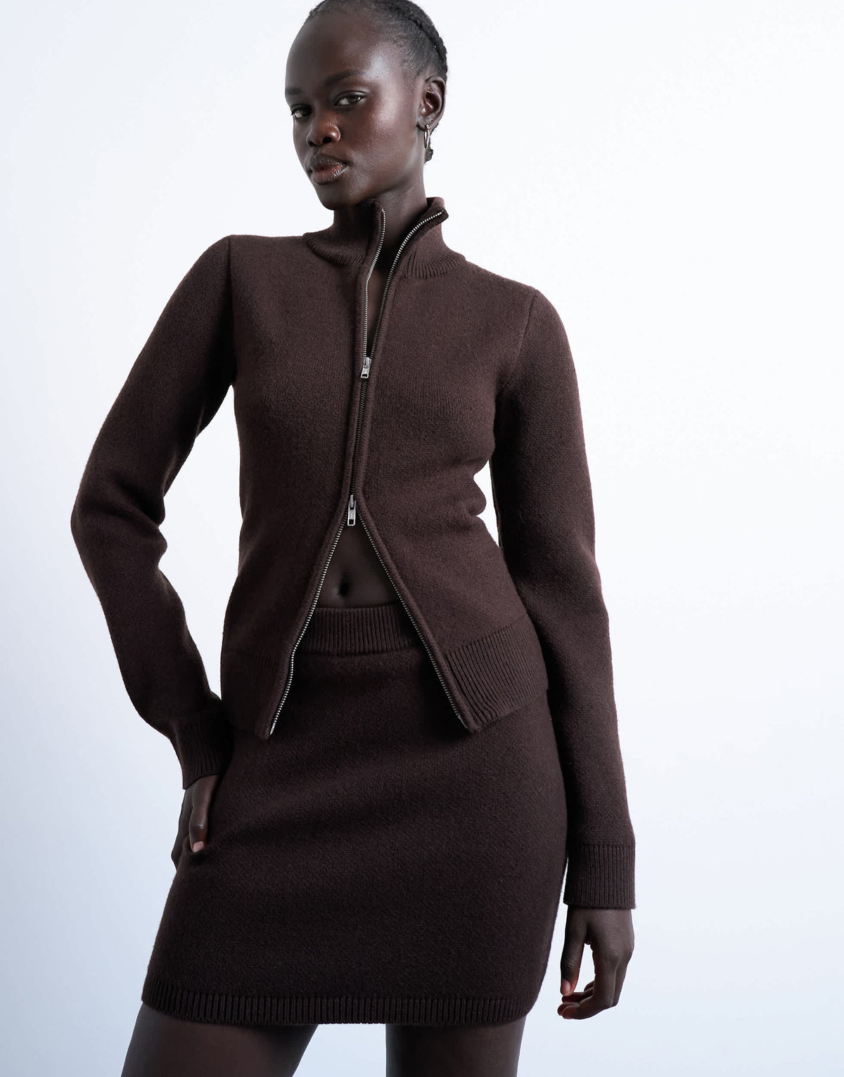 Topshop knitted compact co-ord skirt in chocolate