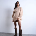 Mini-robe en laine tricotée à col rond Topshop, couleur avoine