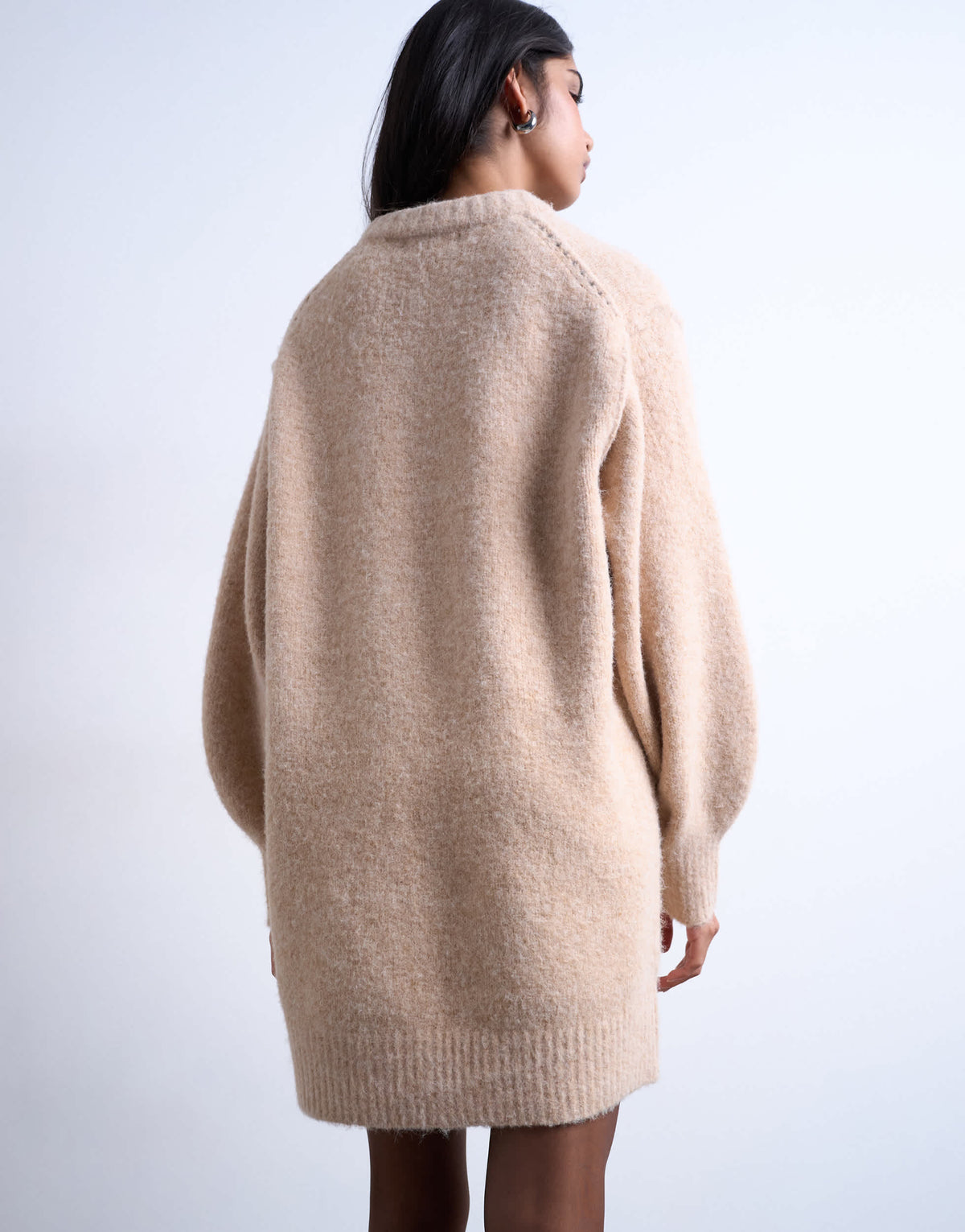 Topshop knitted wool crew neck mini dress in oat