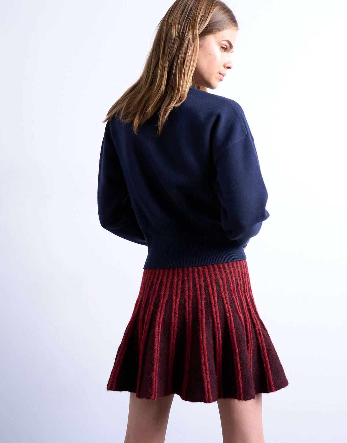 Topshop knitted ribbed co-ord mini skirt in burgundy