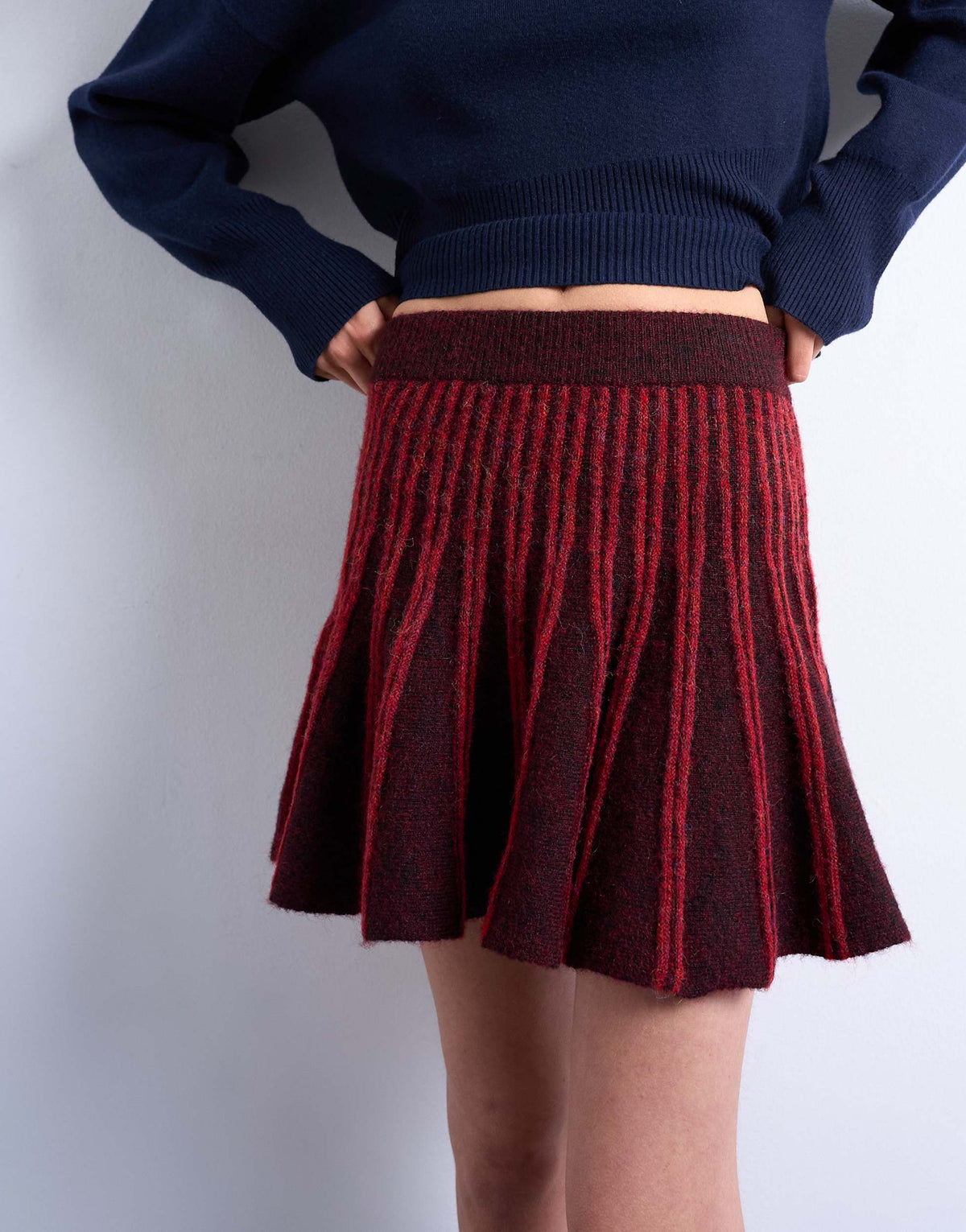 Topshop knitted ribbed co-ord mini skirt in burgundy