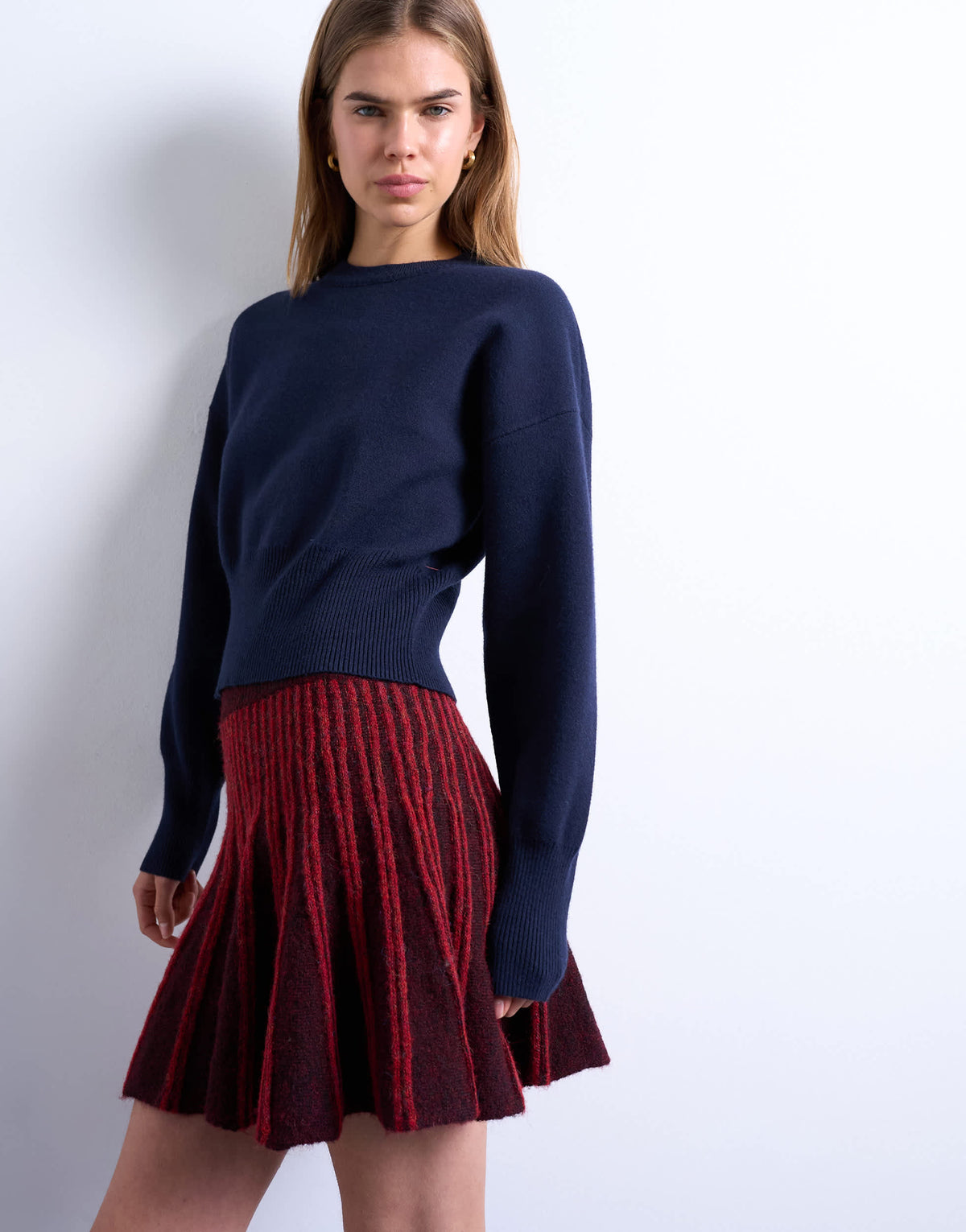 Topshop knitted ribbed co-ord mini skirt in burgundy