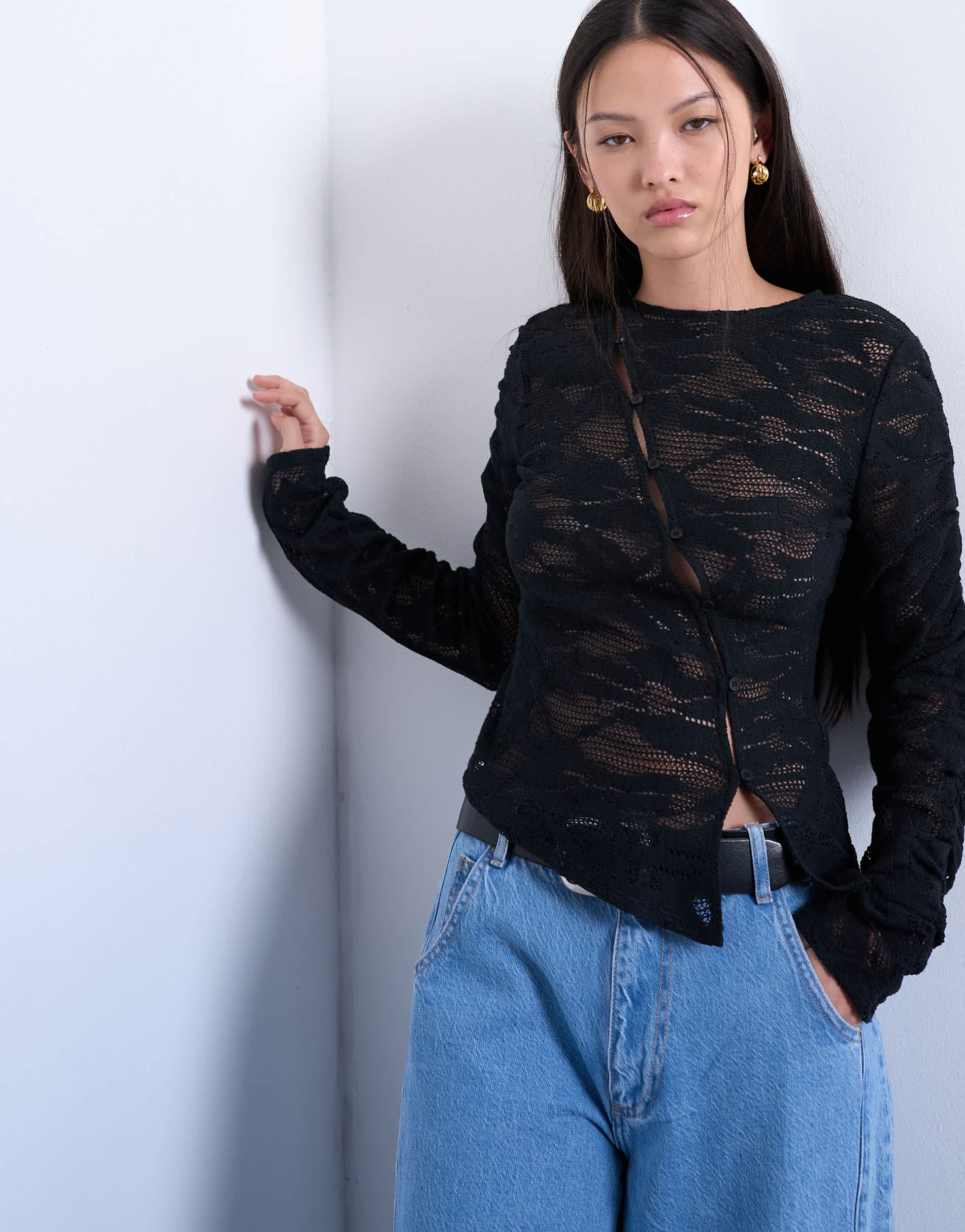Topshop lace asymmetric top in black