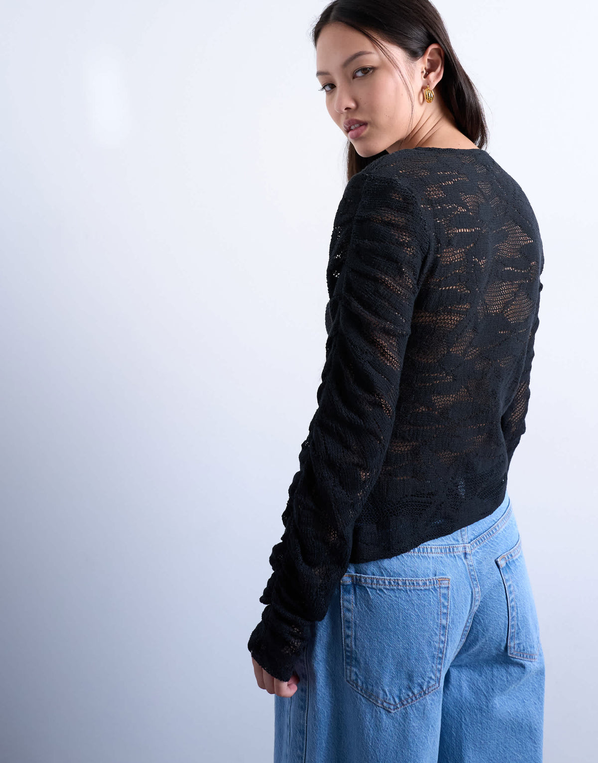 Topshop lace asymmetric top in black