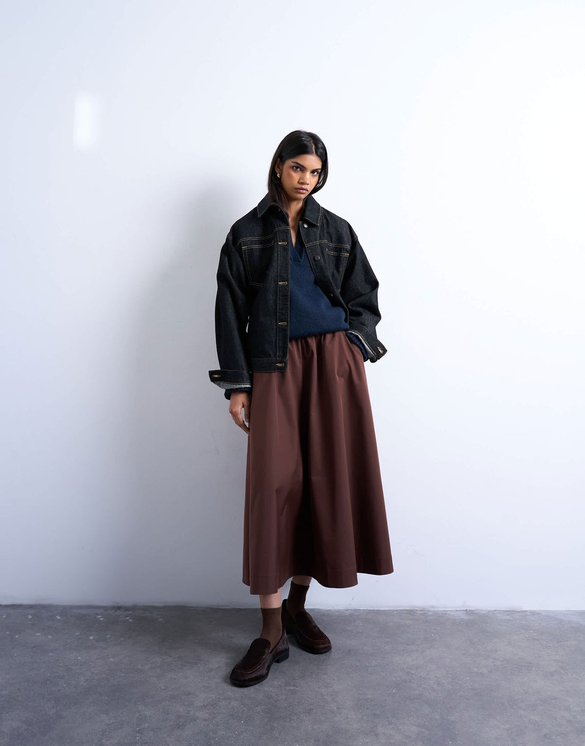 Topshop full circle midi skirt with elasticated waist in chocolate