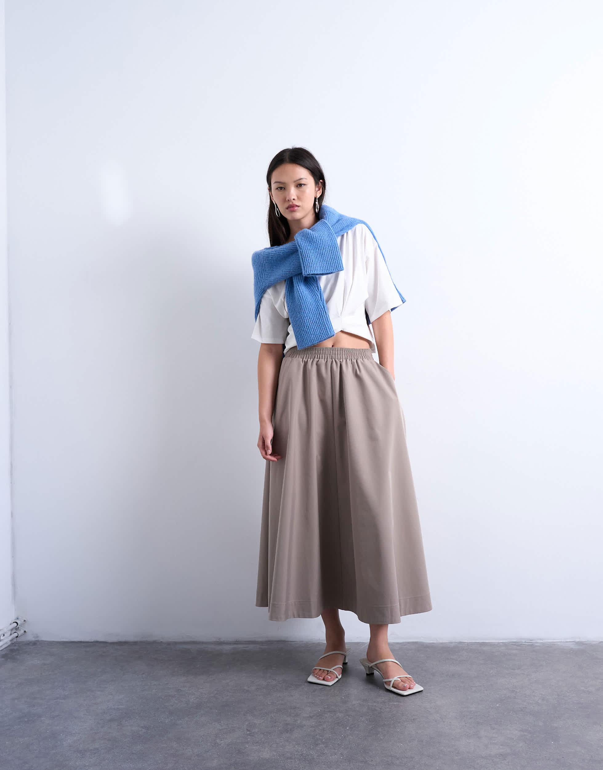 Topshop full midi skirt in beige