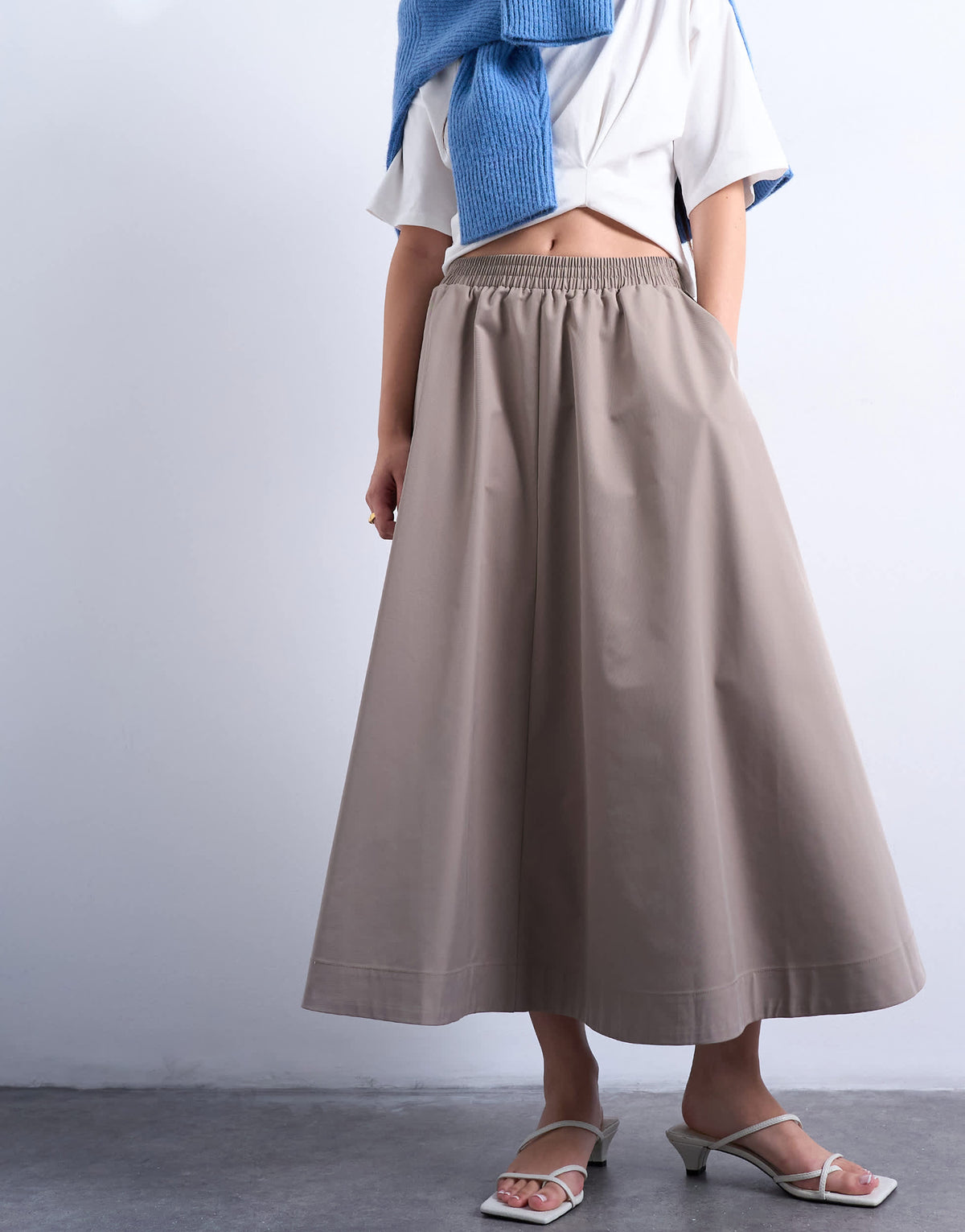 Topshop full midi skirt in beige