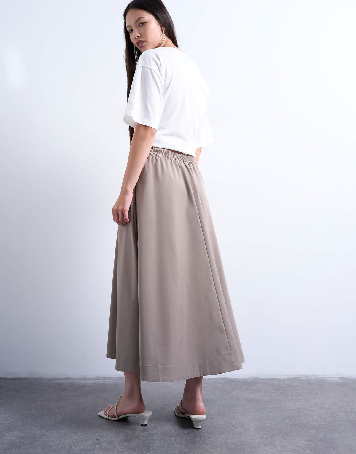 Topshop full midi skirt in beige