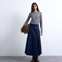 Jupe midi Topshop à plis sur le devant, couleur marine