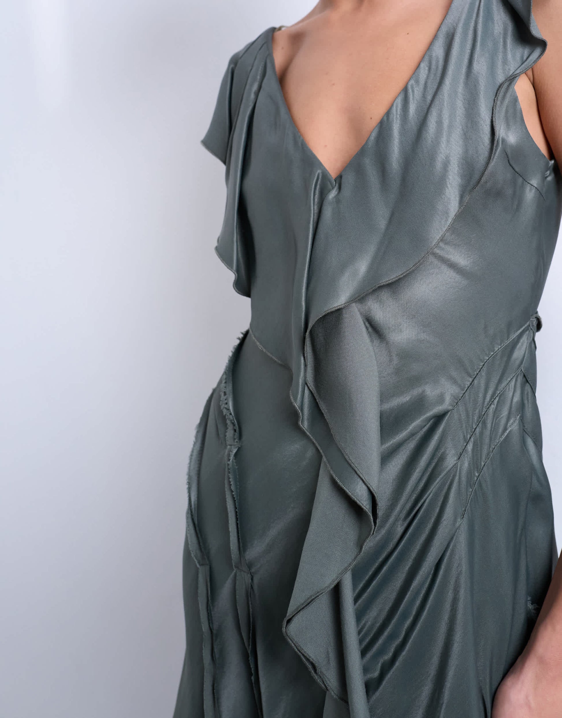 Topshop raw seemed frill mini dress in petrol