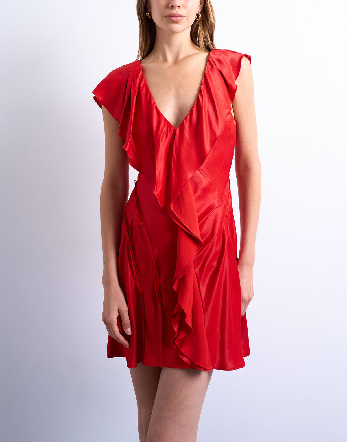 Topshop raw seemed frill mini dress in red