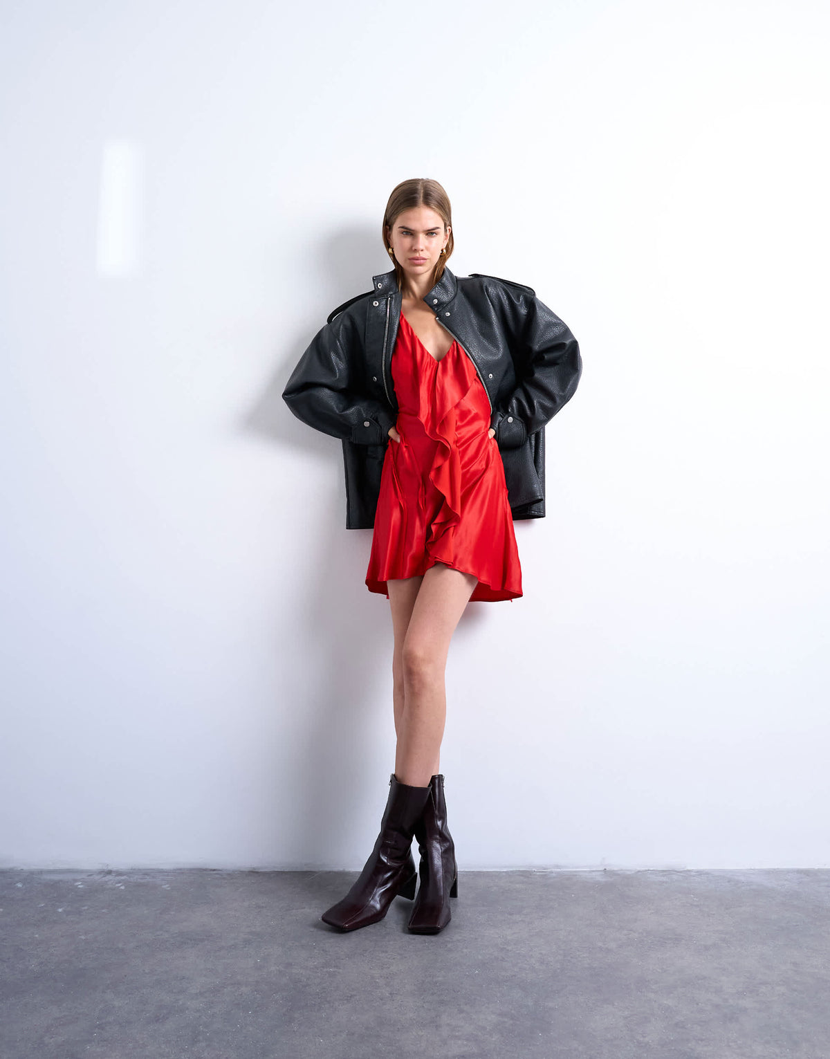 Topshop raw seemed frill mini dress in red