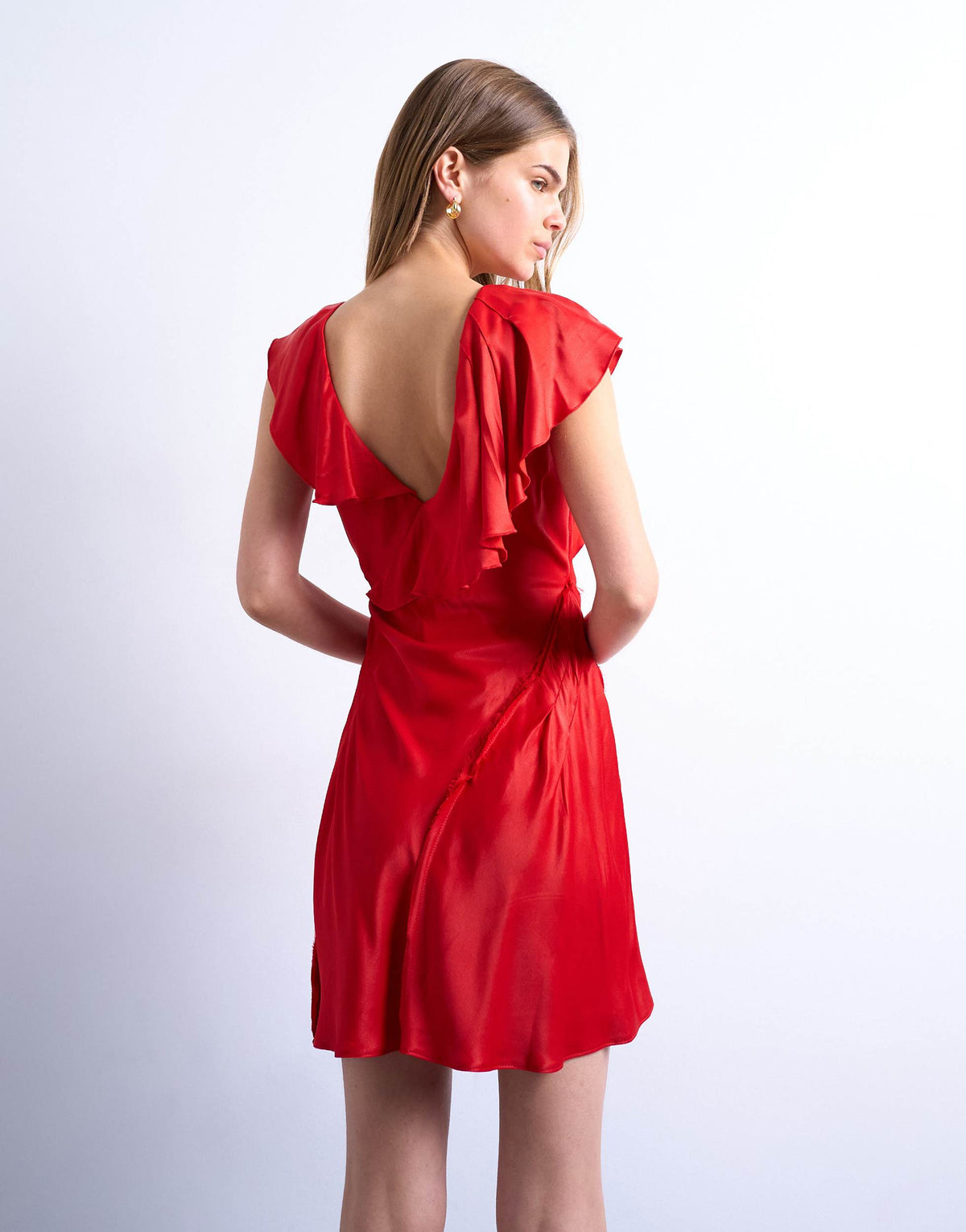 Topshop raw seemed frill mini dress in red