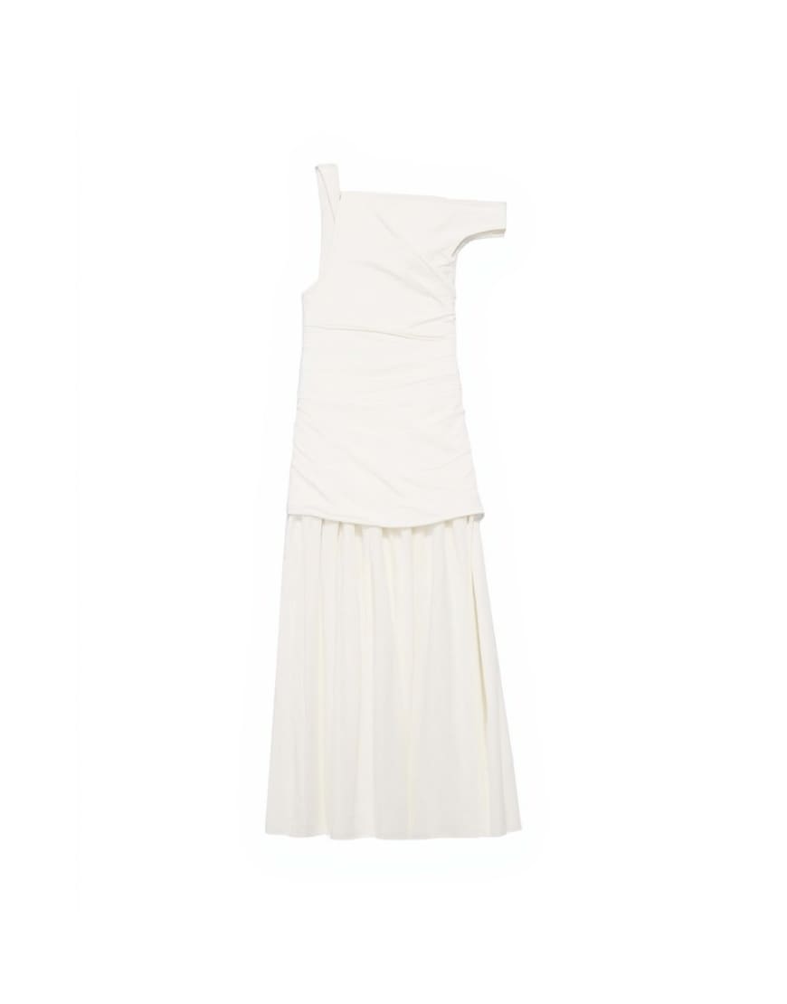 Topshop twisted shoulder sheer skirt midi dress in off-white