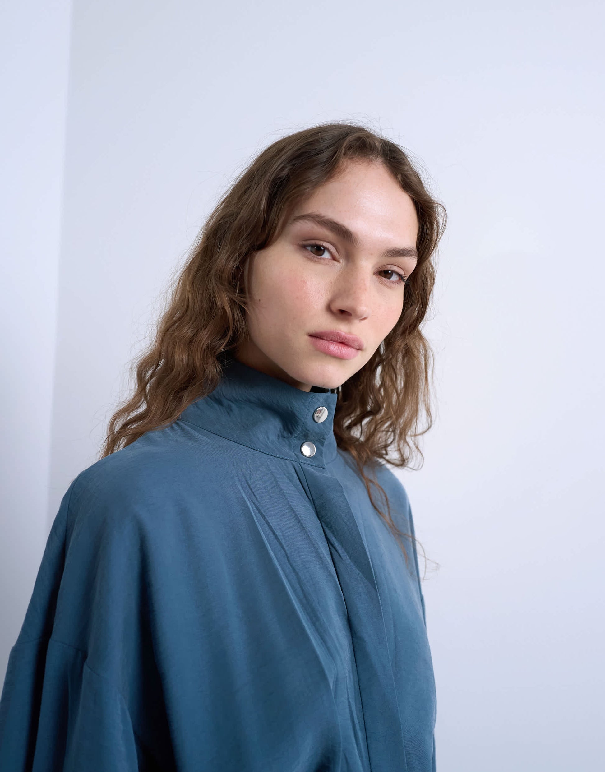 Topshop funnel neck mini dress in dusty blue