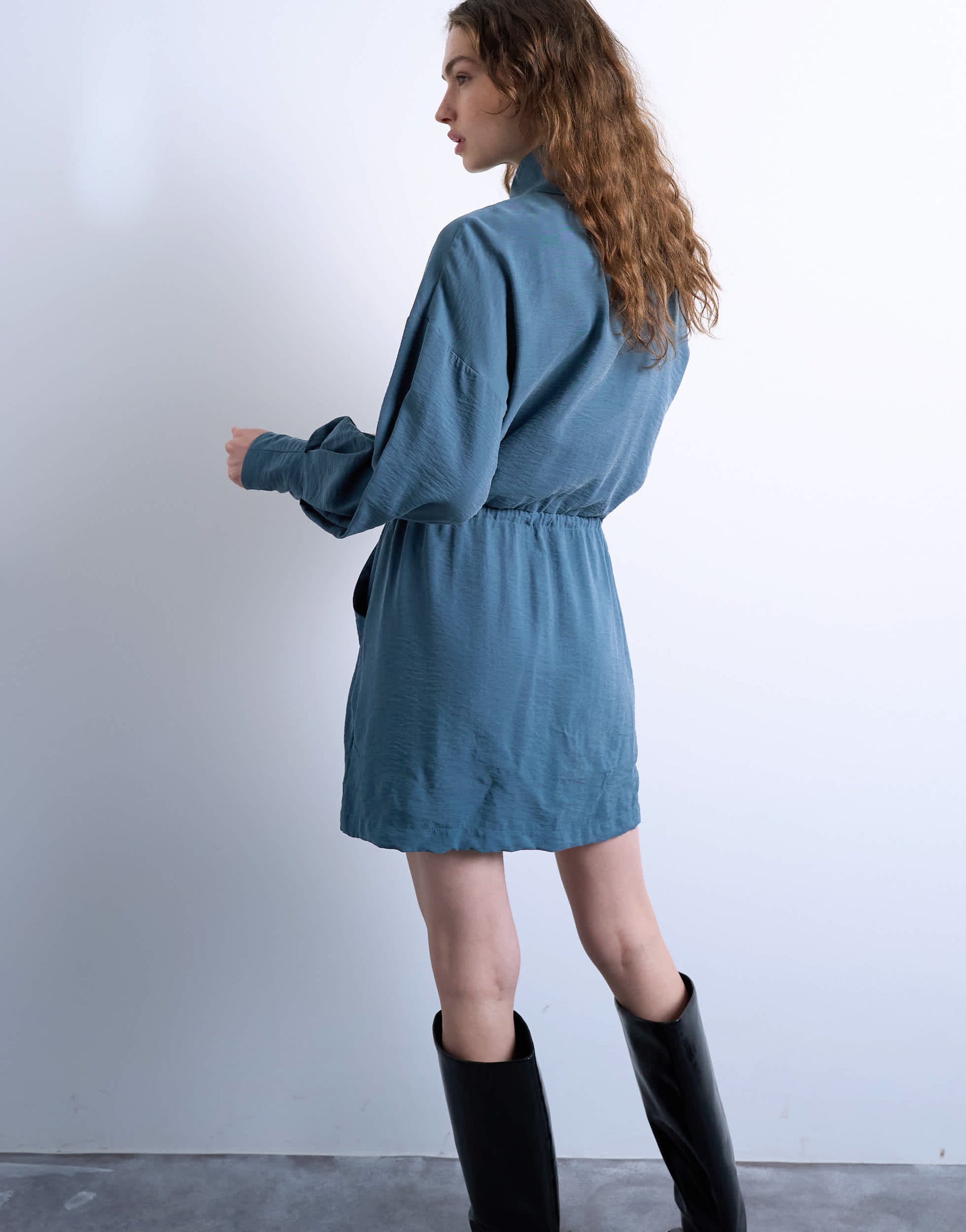 Topshop funnel neck mini dress in dusty blue