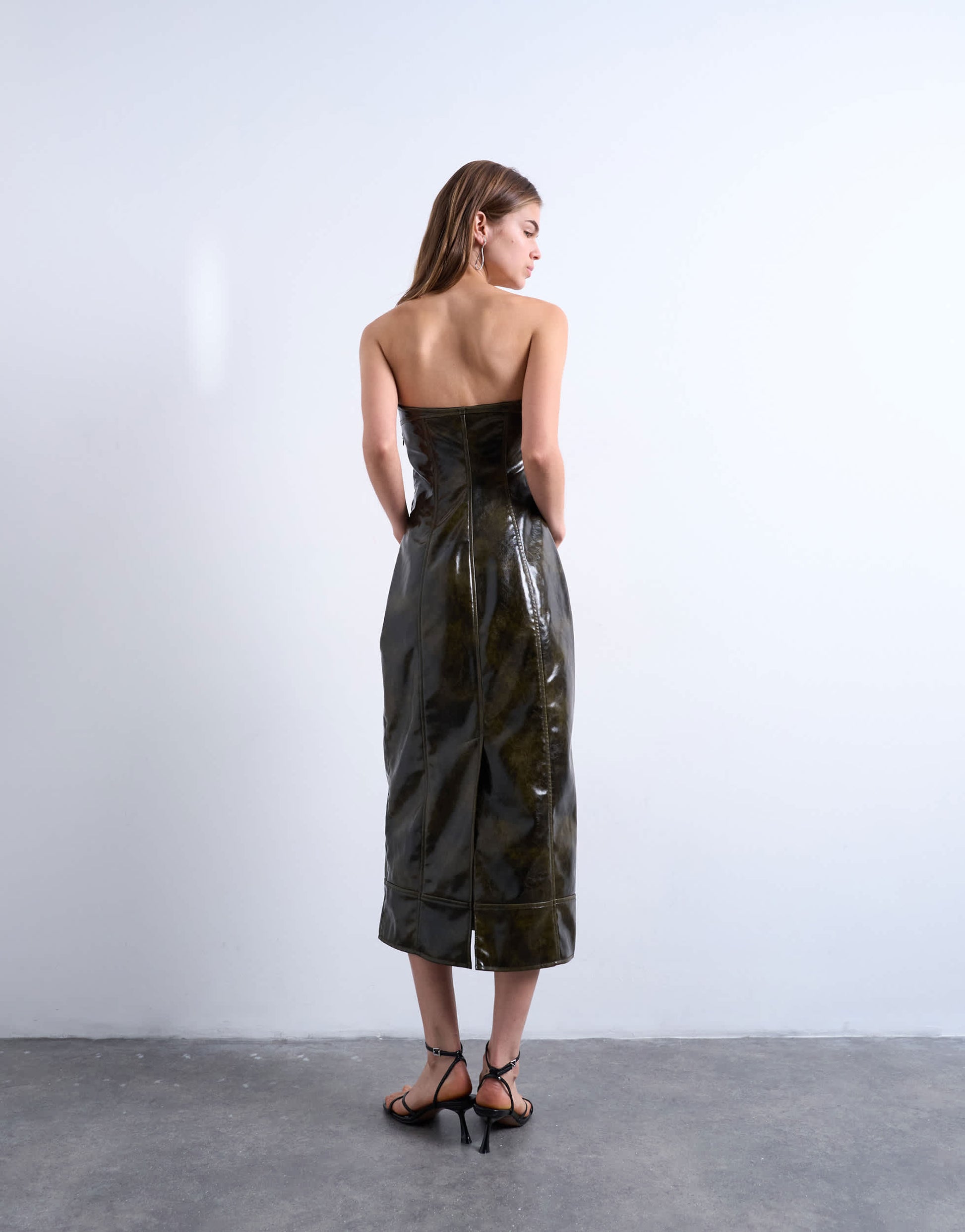 Topshop vinyl bandeau midi dress in green