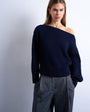 Topshop knitted slash neck jumper in navy