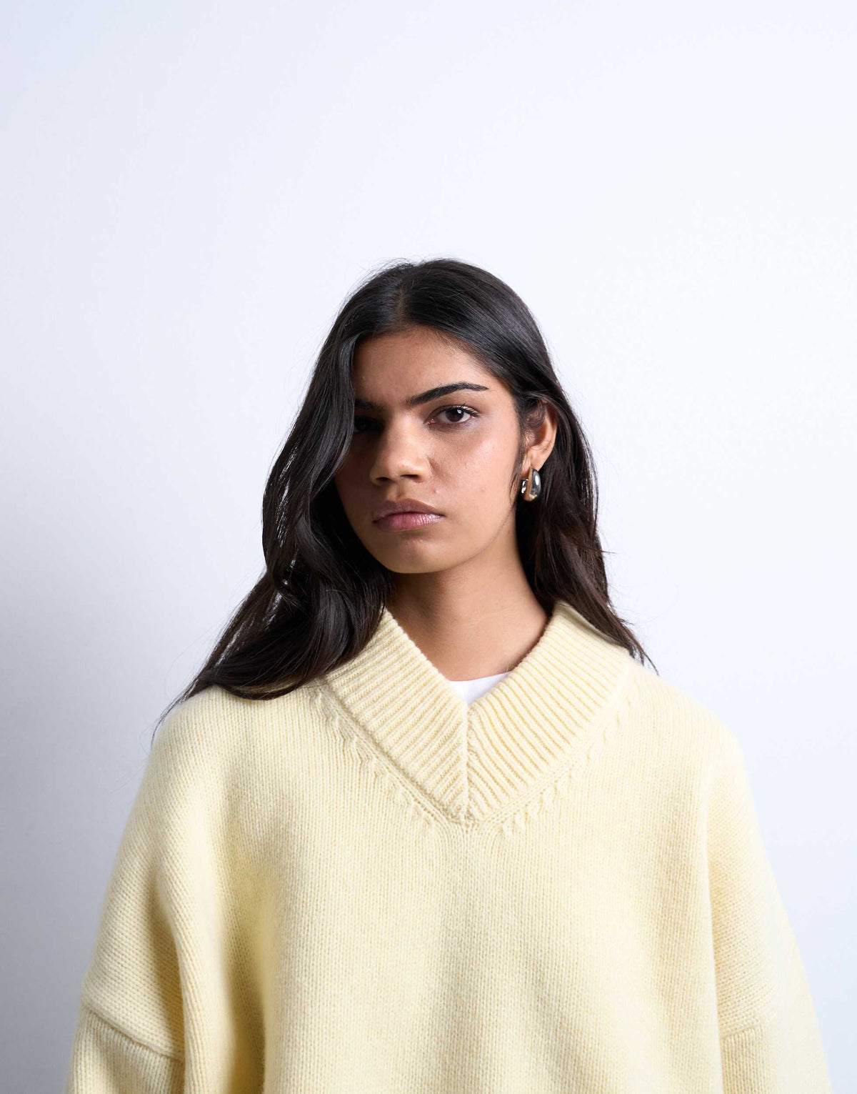 Topshop knitted clean premium lambswool v neck jumper in yellow