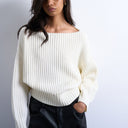 Pull Topshop en maille à col bateau couleur ivoire