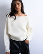 Topshop knitted slash neck jumper in ivory