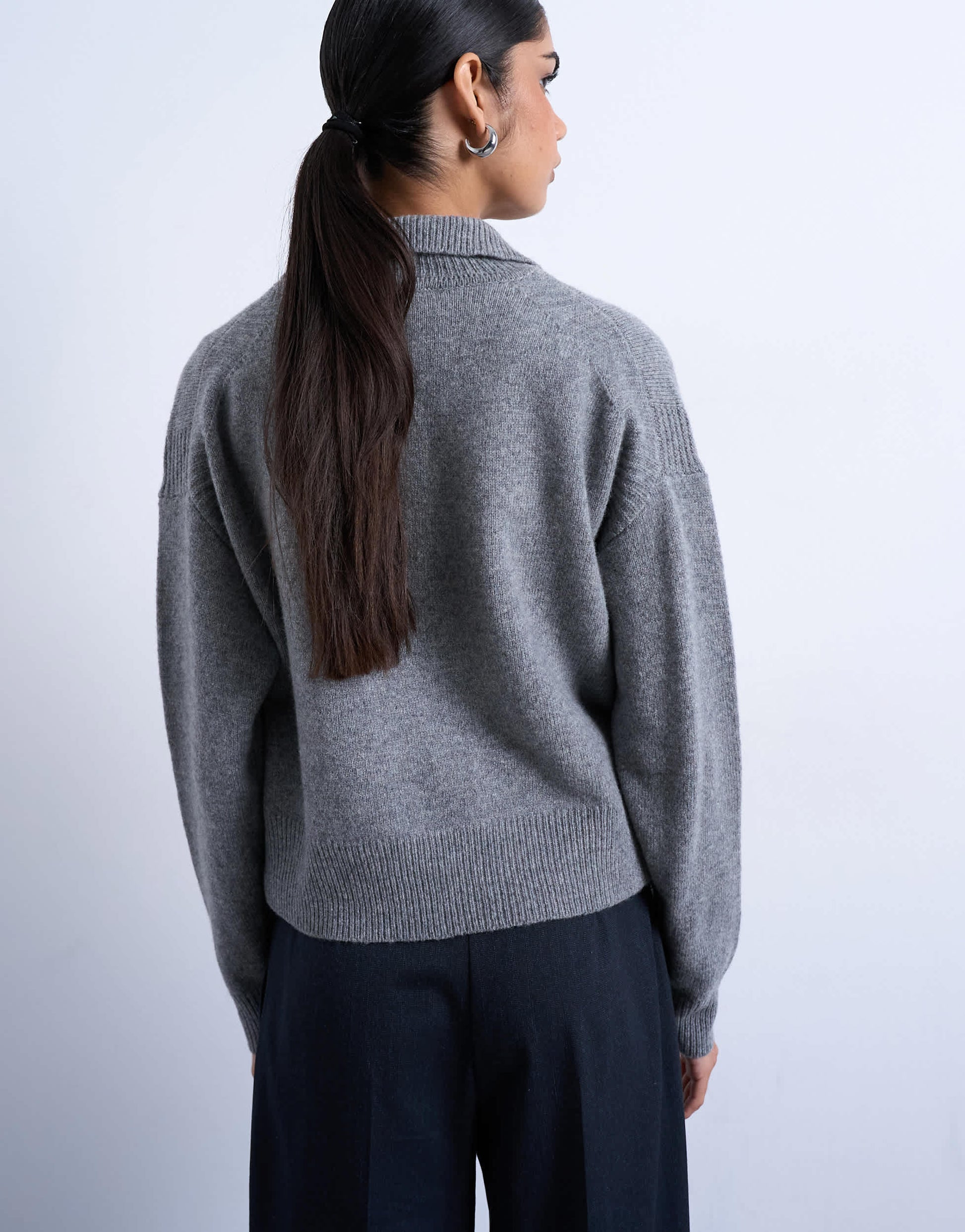 Topshop knitted premium 100% lambswool polo jumper in grey