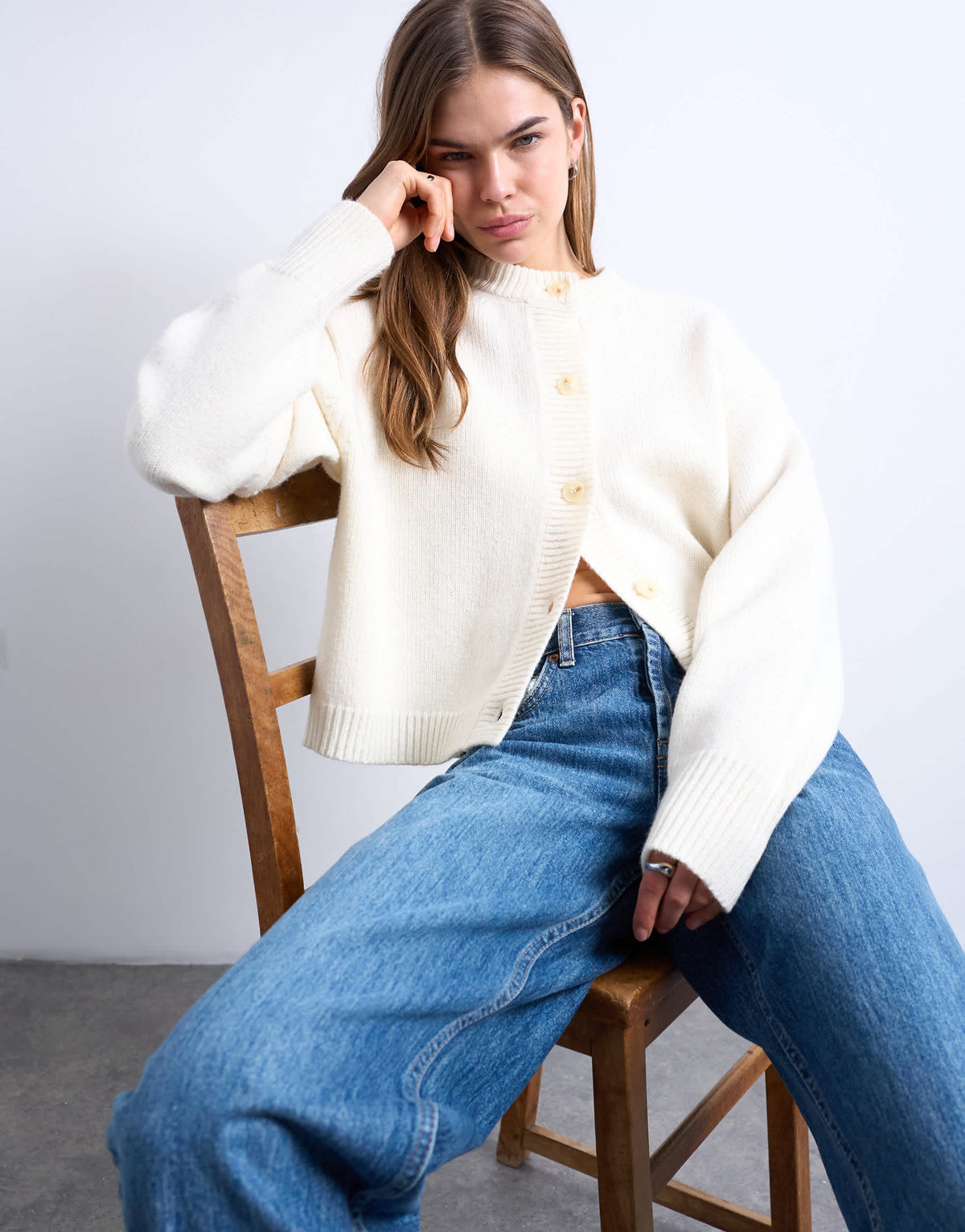 Topshop knitted premium 100% lambswool cardigan in ivory