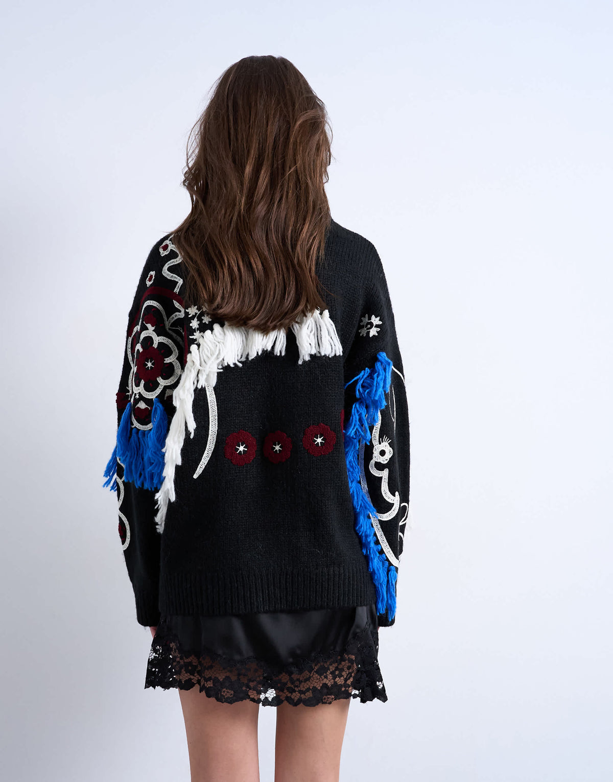 Topshop knitted premium oversized embroidered jumper in black