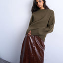Topshop Grobstrickpullover mit Rundhalsausschnitt in Khaki
