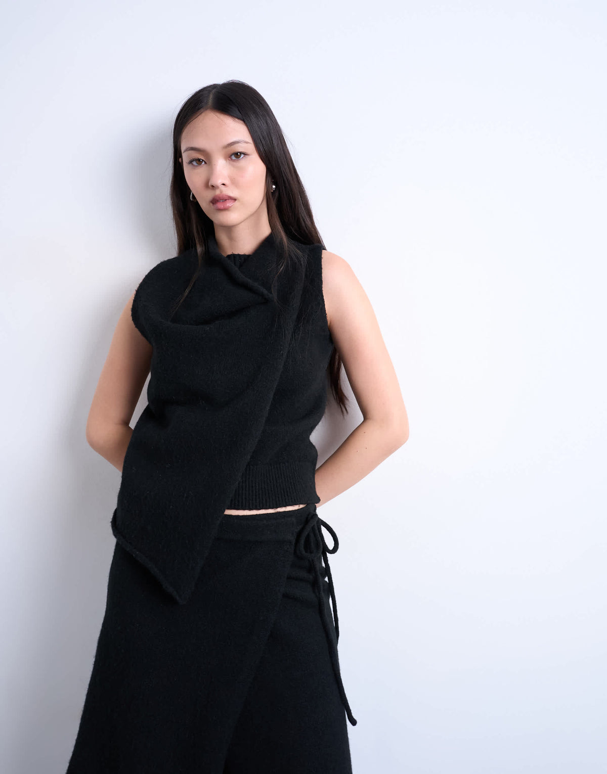 Topshop knitted double layer top in black