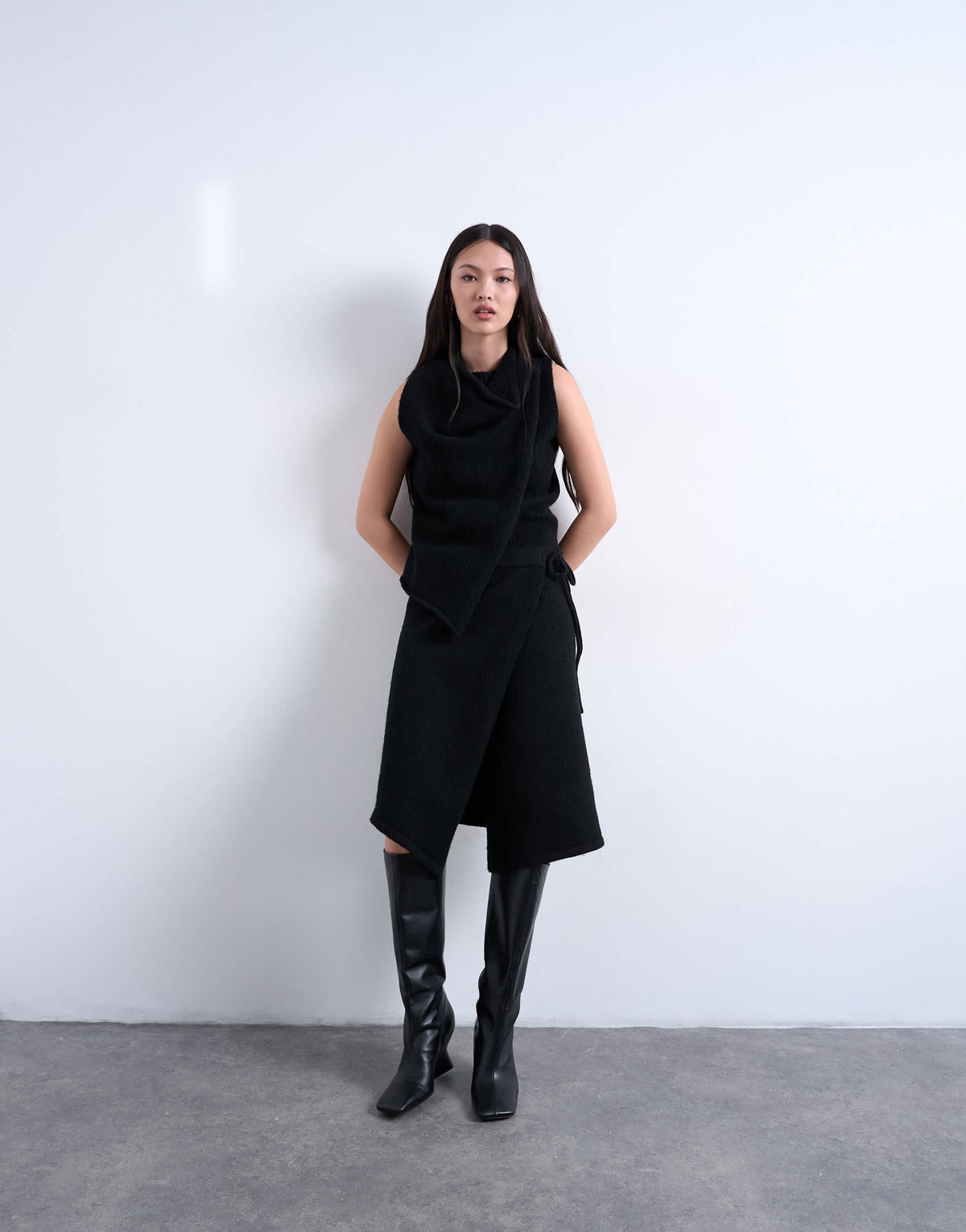 Topshop knitted double layer top in black