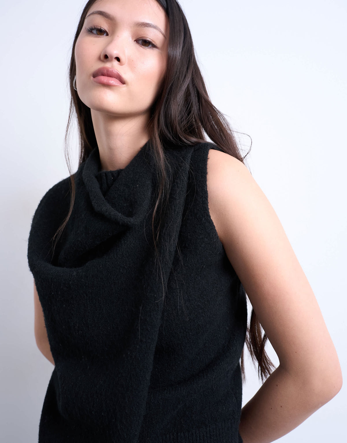 Topshop knitted double layer top in black