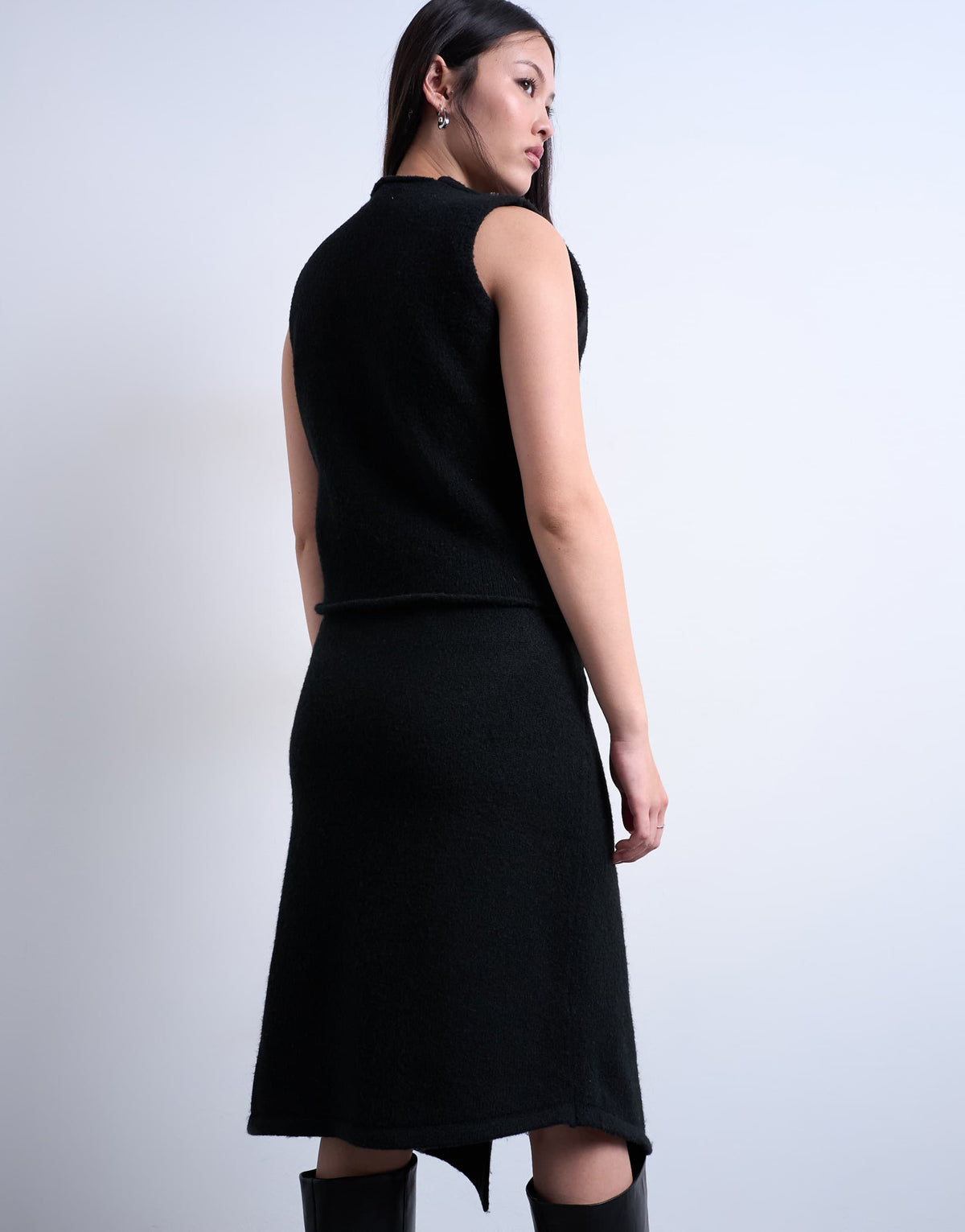 Topshop knitted double layer top in black