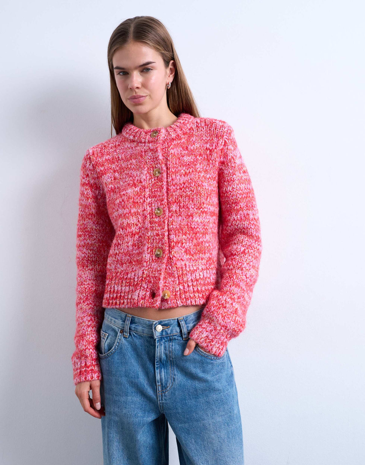 Topshop knitted twisted fluffy cardigan in pink