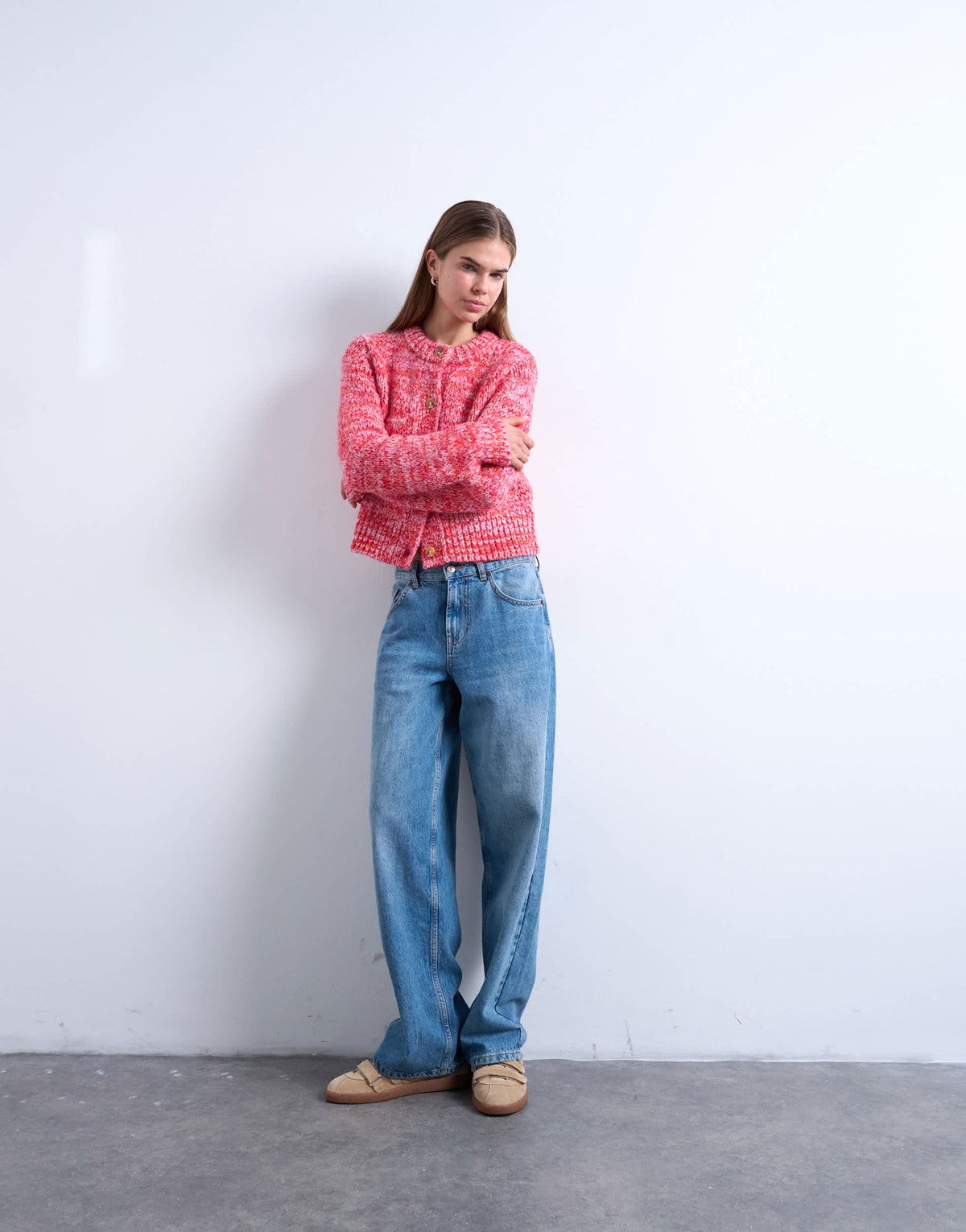 Topshop knitted twisted fluffy cardigan in pink