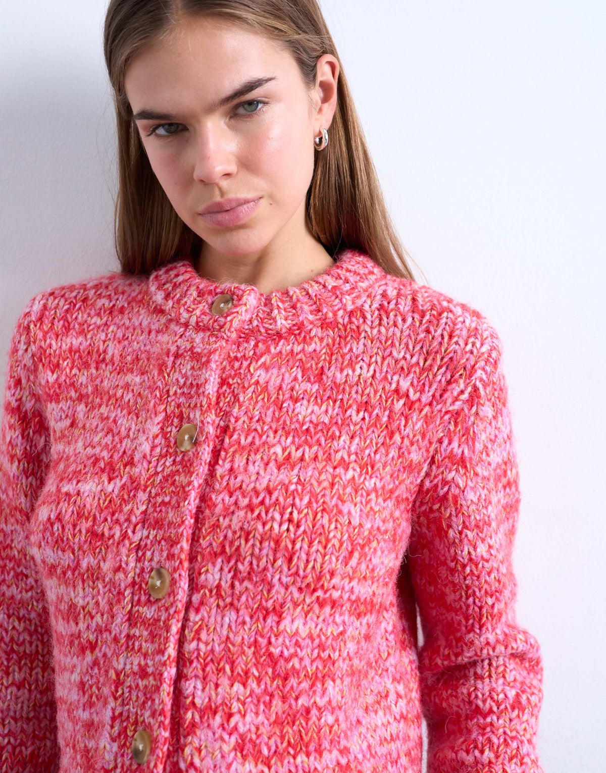 Topshop knitted twisted fluffy cardigan in pink