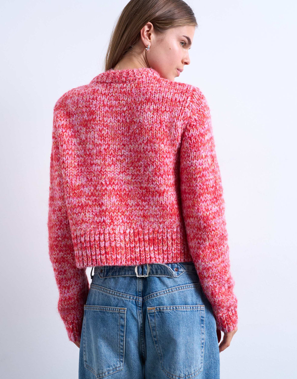 Topshop knitted twisted fluffy cardigan in pink