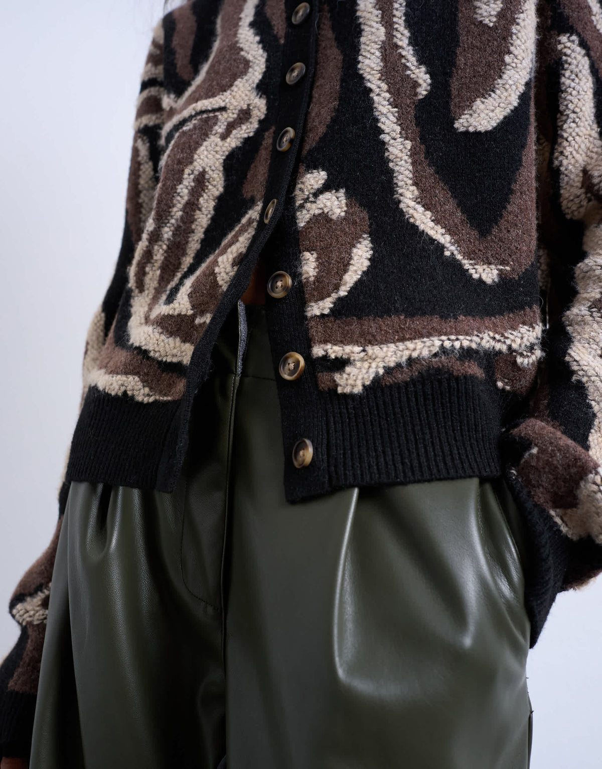 Topshop knitted animal pattern cardigan in brown